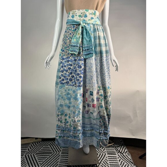 Handmade Vintage Patchwork Wrap Skirt  OS Blues   Cotton Blend - Picture 15 of 16